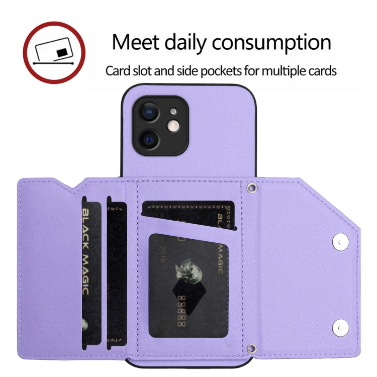 For iPhone 11 Skin Feel Four Card Slots Phone Case with Wrist Strap