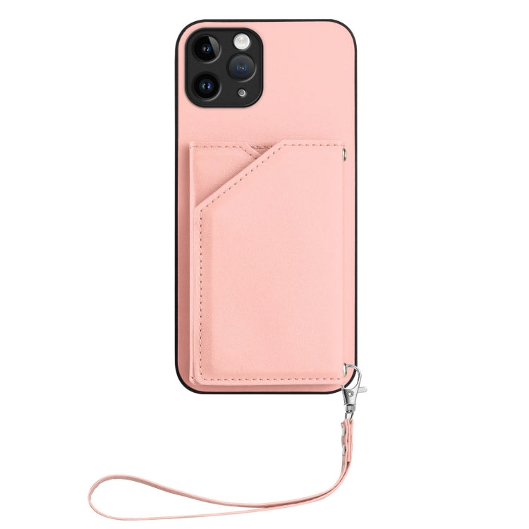 For iPhone 11 Pro Skin Feel Four Card Slots Phone Case with Wrist Strap