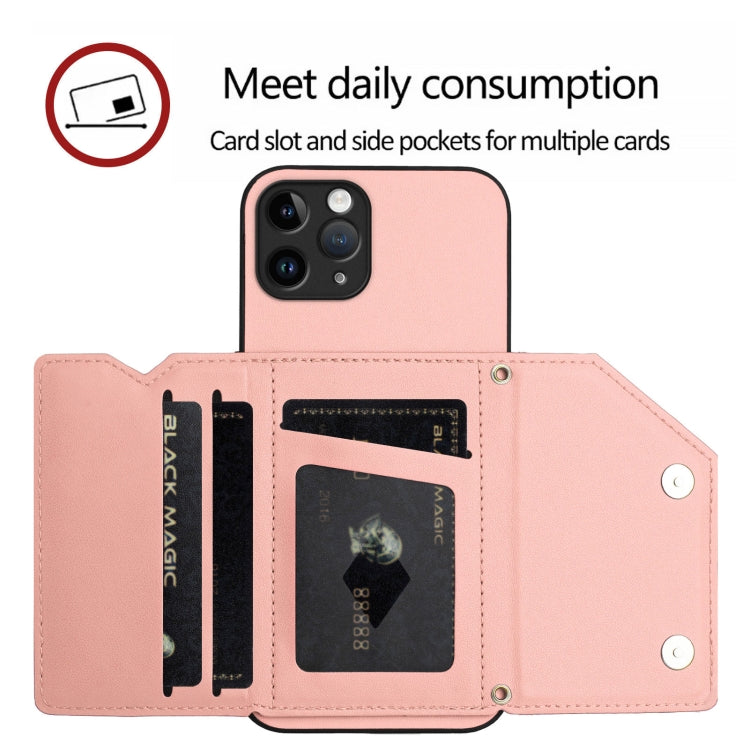 For iPhone 11 Pro Skin Feel Four Card Slots Phone Case with Wrist Strap