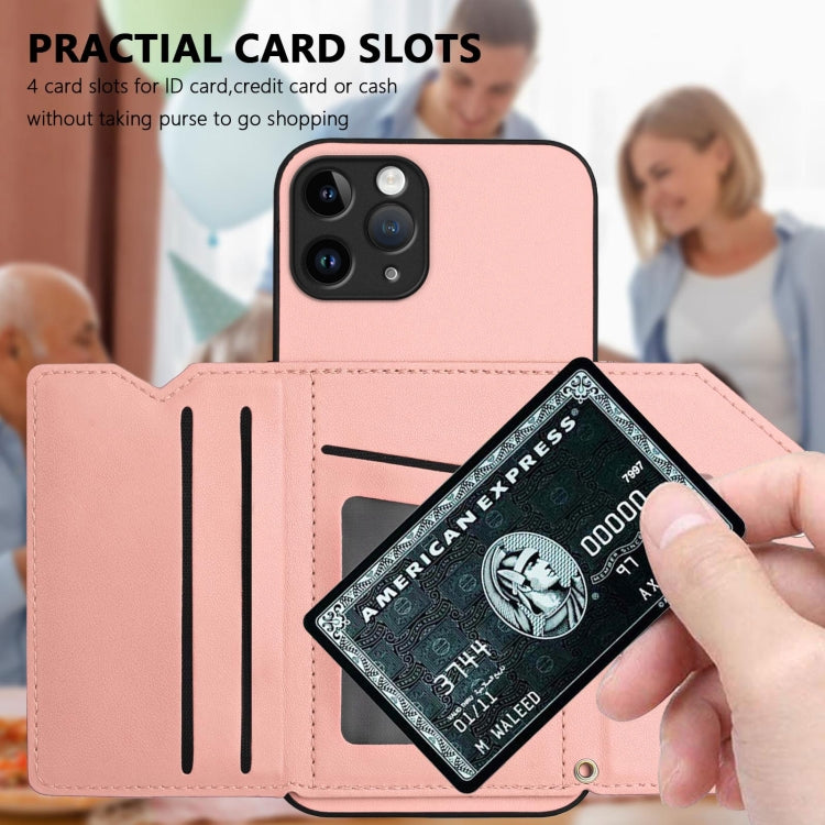 For iPhone 11 Pro Skin Feel Four Card Slots Phone Case with Wrist Strap