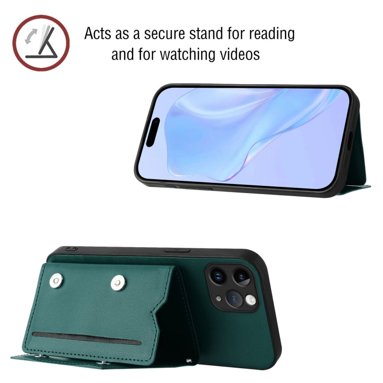 For iPhone 11 Pro Skin Feel Four Card Slots Phone Case with Wrist Strap