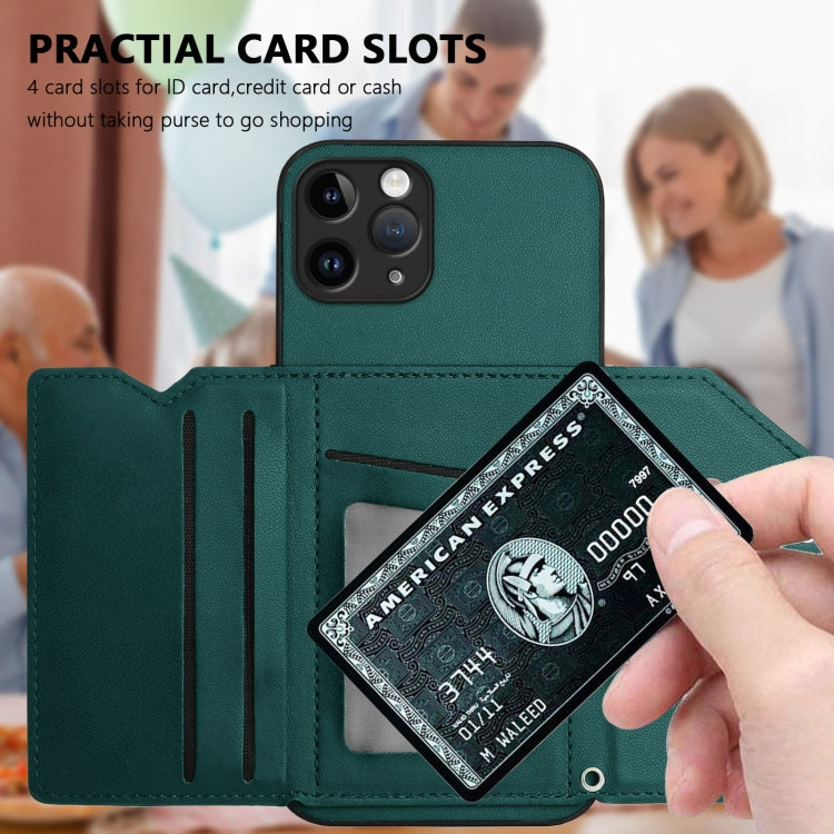 For iPhone 11 Pro Skin Feel Four Card Slots Phone Case with Wrist Strap