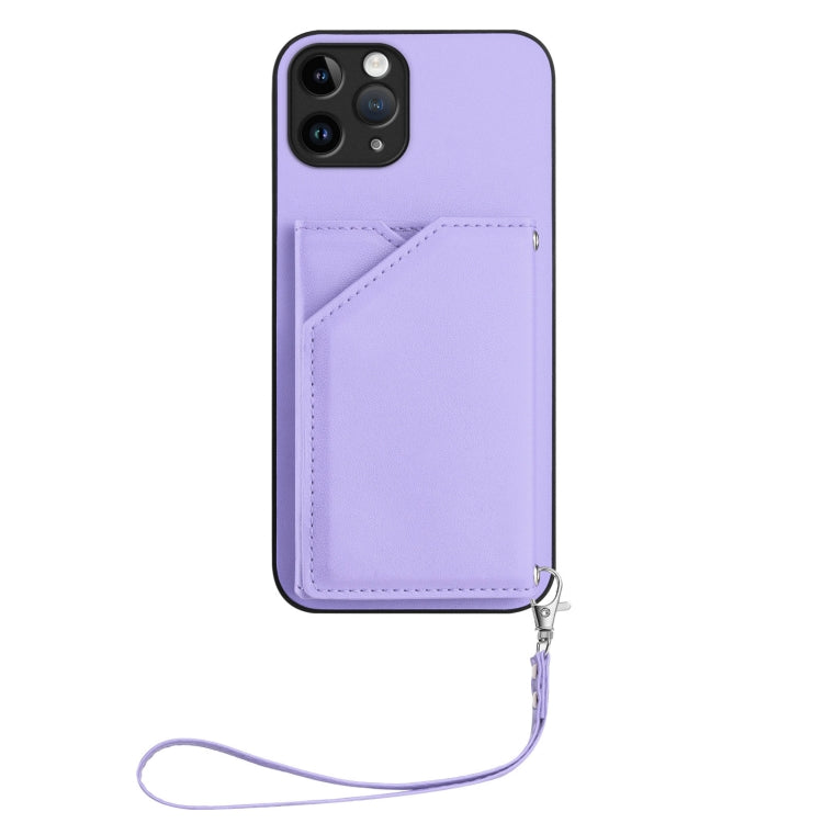 For iPhone 11 Pro Skin Feel Four Card Slots Phone Case with Wrist Strap