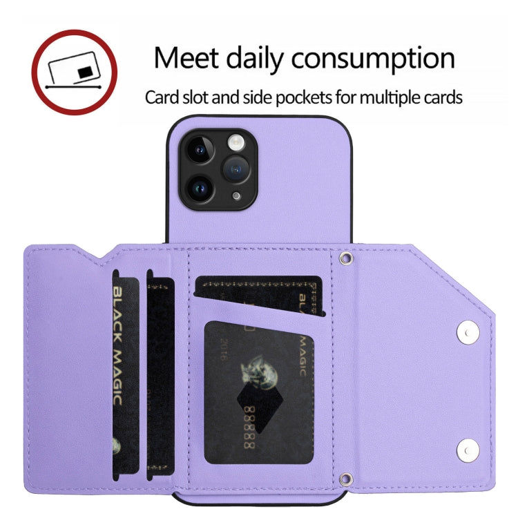 For iPhone 11 Pro Skin Feel Four Card Slots Phone Case with Wrist Strap