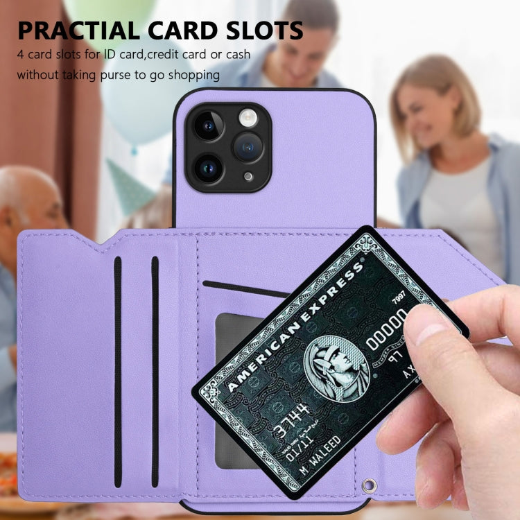 For iPhone 11 Pro Skin Feel Four Card Slots Phone Case with Wrist Strap