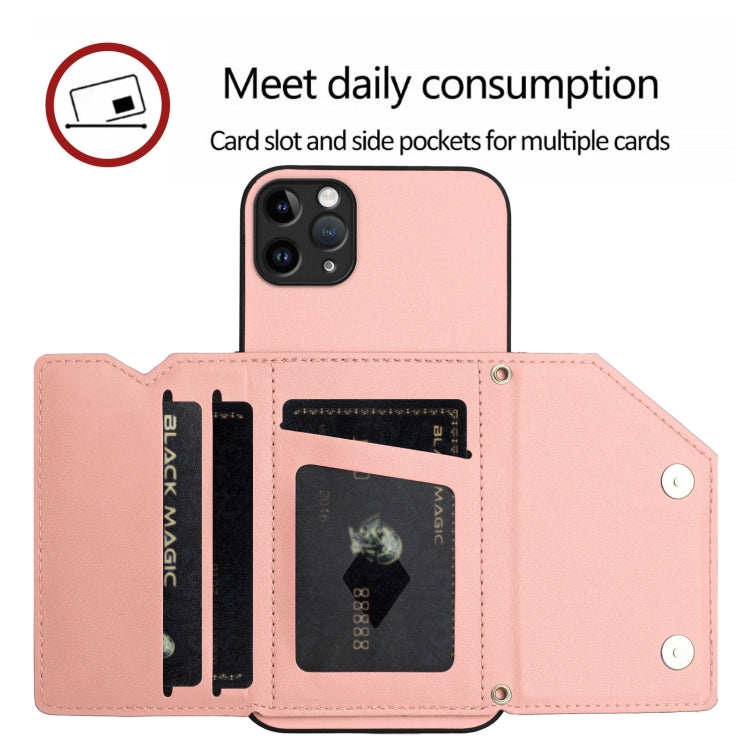For iPhone 11 Pro Max Skin Feel Four Card Slots Phone Case with Wrist Strap