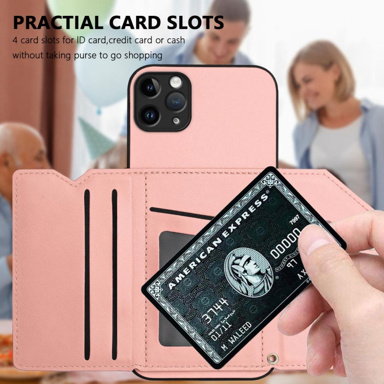 For iPhone 11 Pro Max Skin Feel Four Card Slots Phone Case with Wrist Strap
