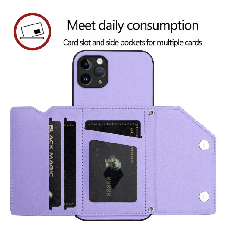 For iPhone 11 Pro Max Skin Feel Four Card Slots Phone Case with Wrist Strap