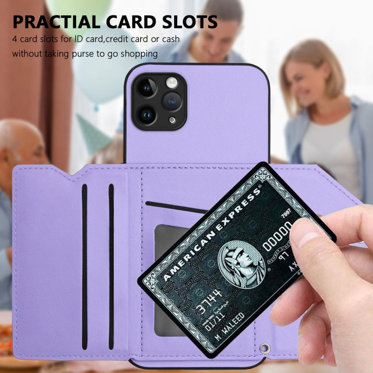 For iPhone 11 Pro Max Skin Feel Four Card Slots Phone Case with Wrist Strap