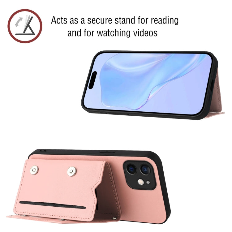 For iPhone 12 Skin Feel Four Card Slots Phone Case with Wrist Strap