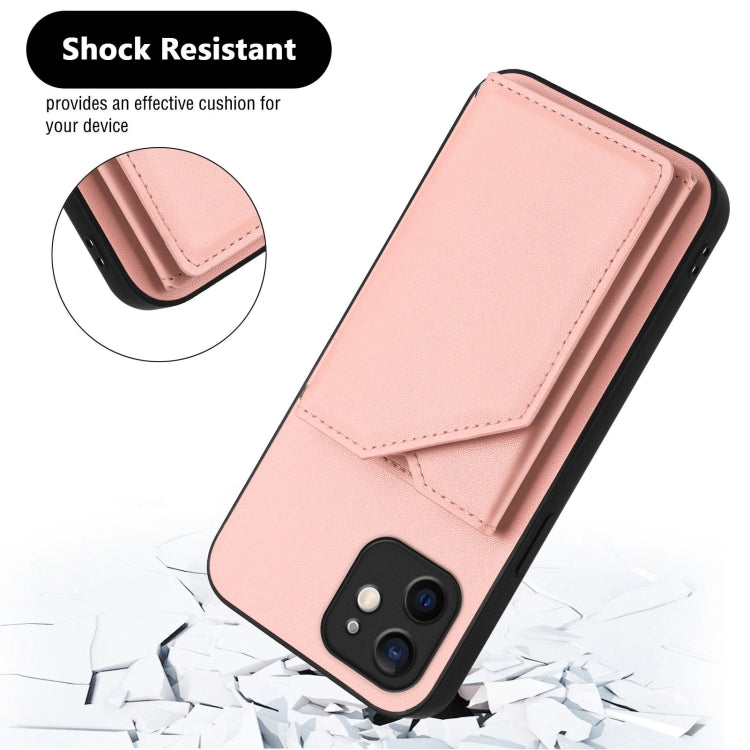 For iPhone 12 mini Skin Feel Four Card Slots Phone Case with Wrist Strap
