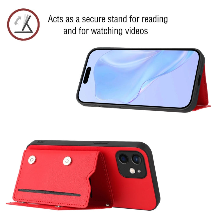 For iPhone 12 mini Skin Feel Four Card Slots Phone Case with Wrist Strap