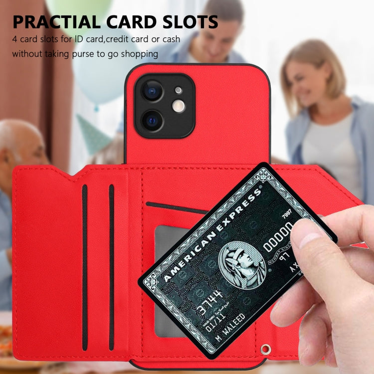 For iPhone 12 mini Skin Feel Four Card Slots Phone Case with Wrist Strap