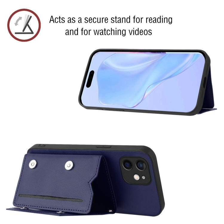 For iPhone 12 mini Skin Feel Four Card Slots Phone Case with Wrist Strap