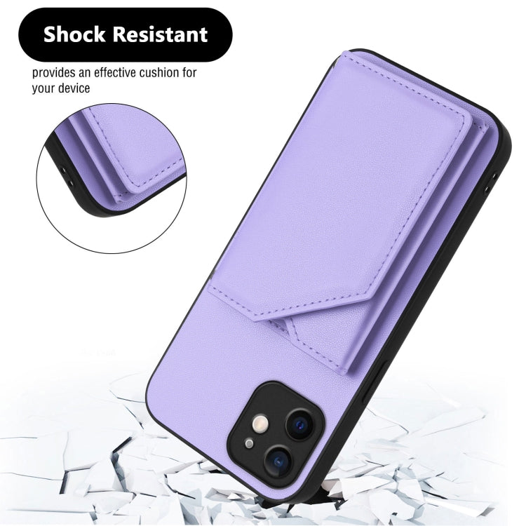 For iPhone 12 mini Skin Feel Four Card Slots Phone Case with Wrist Strap