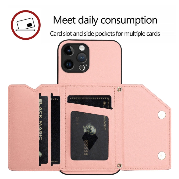 For iPhone 12 Pro Skin Feel Four Card Slots Phone Case with Wrist Strap