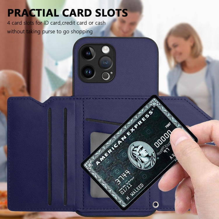 For iPhone 12 Pro Skin Feel Four Card Slots Phone Case with Wrist Strap