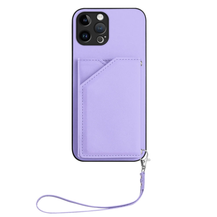 For iPhone 12 Pro Skin Feel Four Card Slots Phone Case with Wrist Strap