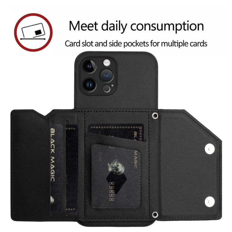 For iPhone 12 Pro Max Skin Feel Four Card Slots Phone Case with Wrist Strap