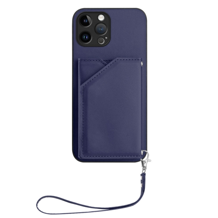 For iPhone 12 Pro Max Skin Feel Four Card Slots Phone Case with Wrist Strap