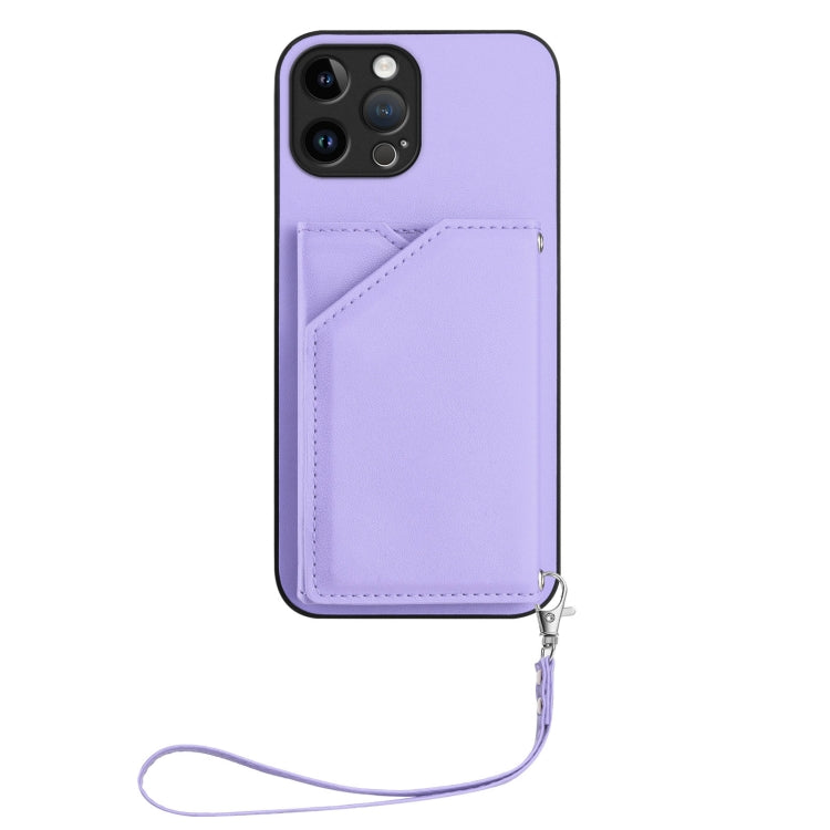 For iPhone 12 Pro Max Skin Feel Four Card Slots Phone Case with Wrist Strap