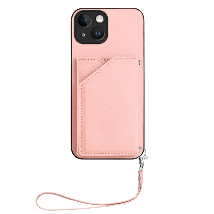 For iPhone 13 Skin Feel Four Card Slots Phone Case with Wrist Strap