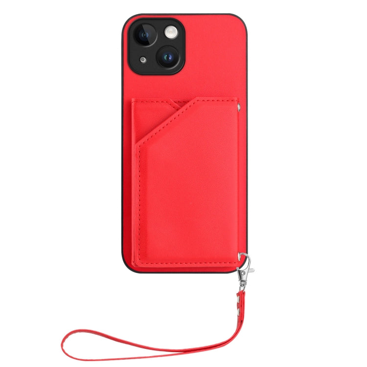 For iPhone 13 mini Skin Feel Four Card Slots Phone Case with Wrist Strap