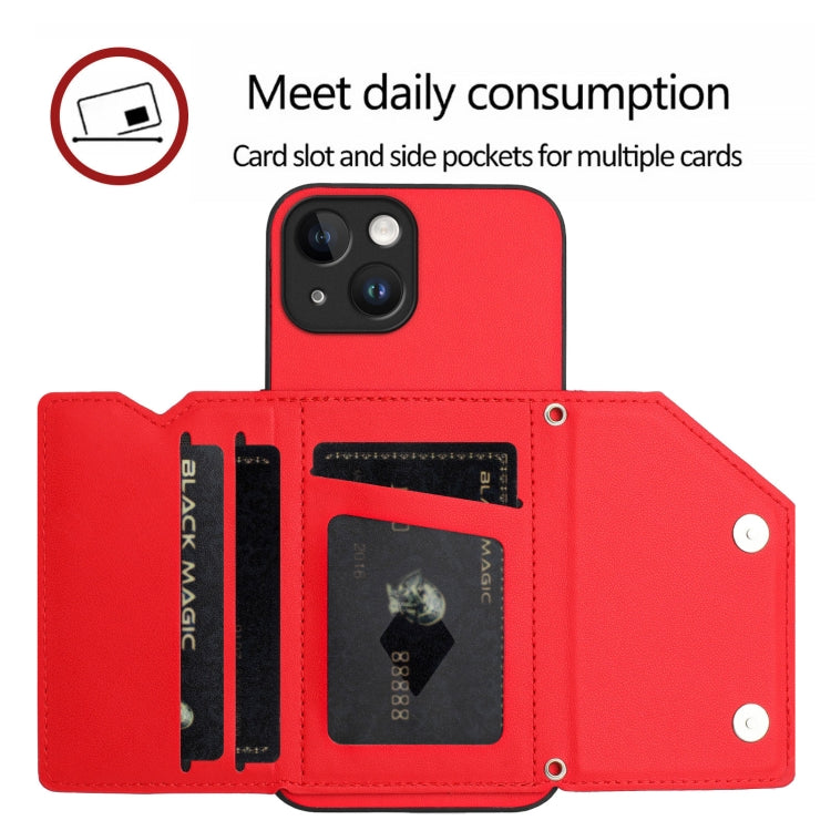For iPhone 13 mini Skin Feel Four Card Slots Phone Case with Wrist Strap