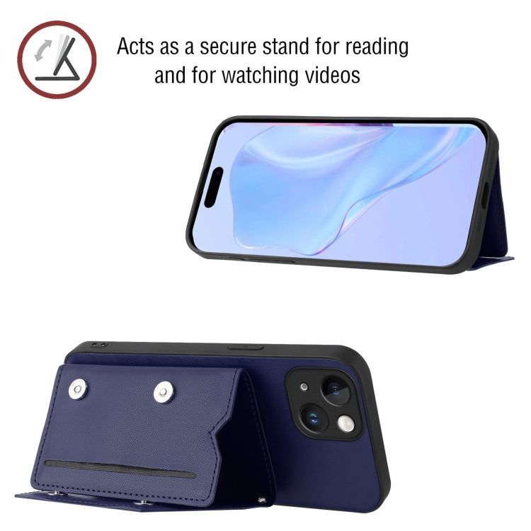 For iPhone 13 mini Skin Feel Four Card Slots Phone Case with Wrist Strap