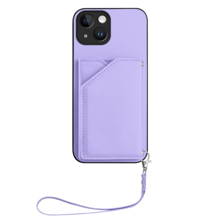 For iPhone 13 mini Skin Feel Four Card Slots Phone Case with Wrist Strap