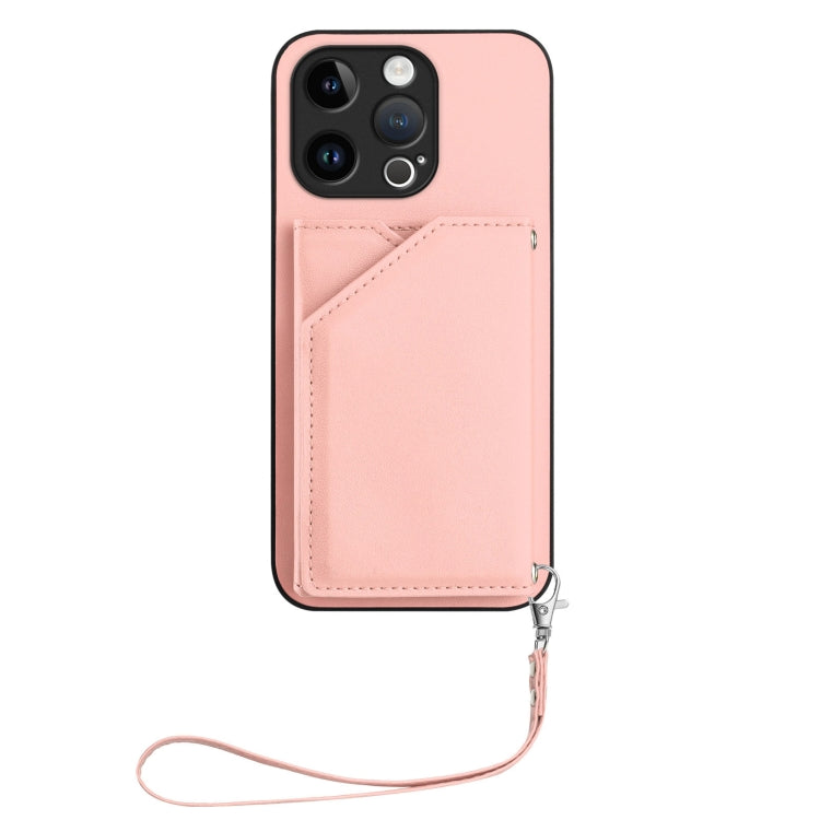 For iPhone 13 Pro Skin Feel Four Card Slots Phone Case with Wrist Strap