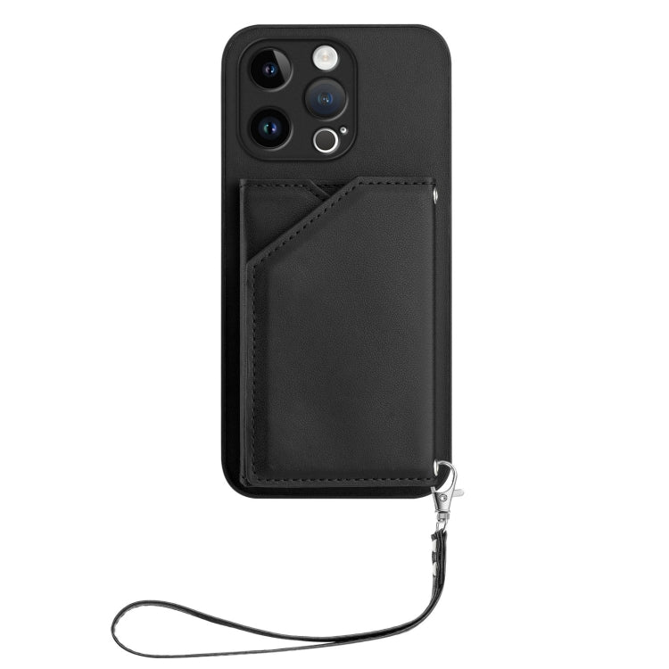 For iPhone 13 Pro Skin Feel Four Card Slots Phone Case with Wrist Strap