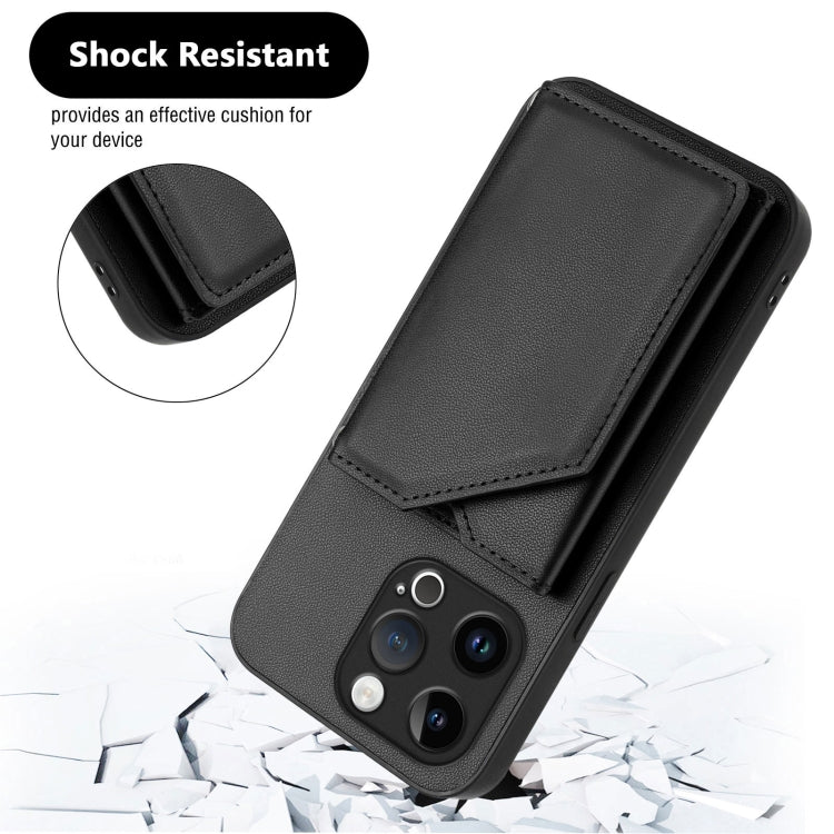 For iPhone 13 Pro Skin Feel Four Card Slots Phone Case with Wrist Strap