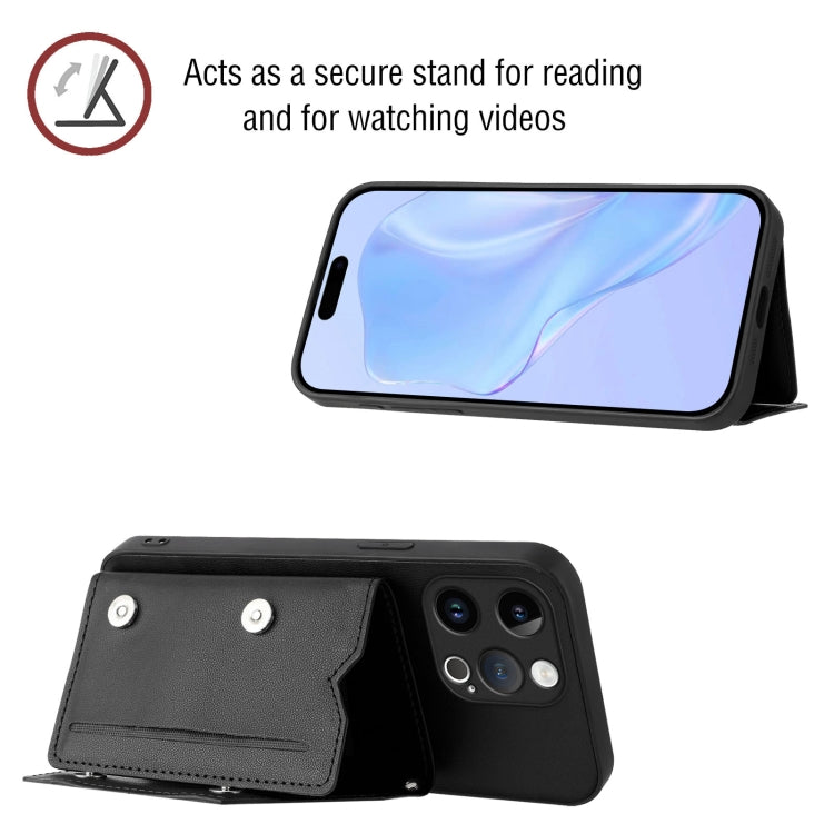 For iPhone 13 Pro Skin Feel Four Card Slots Phone Case with Wrist Strap
