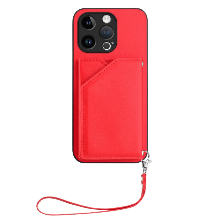 For iPhone 13 Pro Skin Feel Four Card Slots Phone Case with Wrist Strap