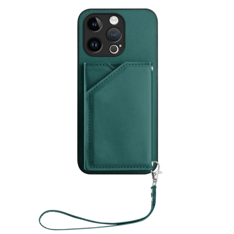 For iPhone 13 Pro Skin Feel Four Card Slots Phone Case with Wrist Strap