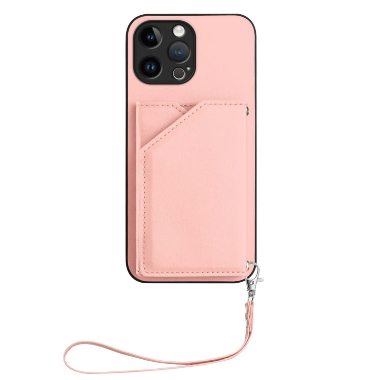 For iPhone 13 Pro Max Skin Feel Four Card Slots Phone Case with Wrist Strap