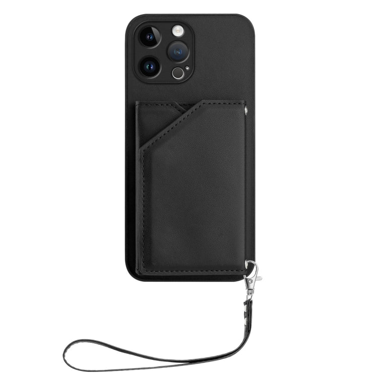 For iPhone 13 Pro Max Skin Feel Four Card Slots Phone Case with Wrist Strap