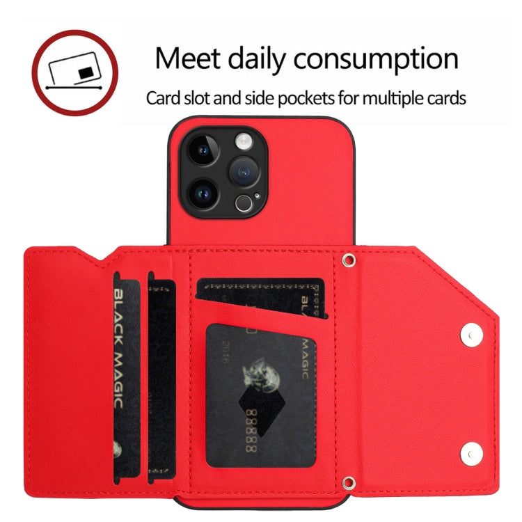 For iPhone 13 Pro Max Skin Feel Four Card Slots Phone Case with Wrist Strap