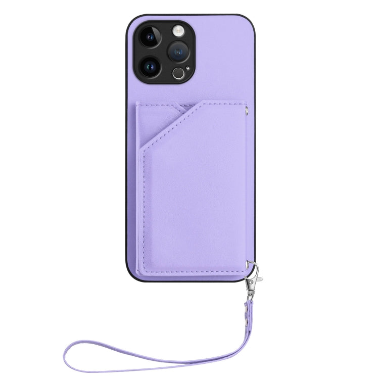 For iPhone 13 Pro Max Skin Feel Four Card Slots Phone Case with Wrist Strap
