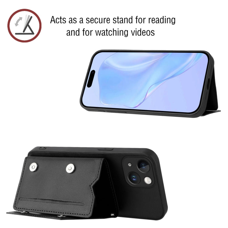For iPhone 14 Skin Feel Four Card Slots Phone Case with Wrist Strap