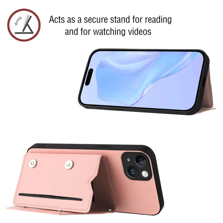 For iPhone 14 Plus Skin Feel Four Card Slots Phone Case with Wrist Strap