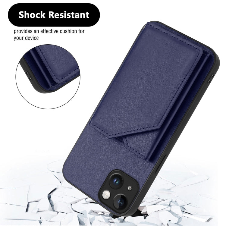 For iPhone 14 Plus Skin Feel Four Card Slots Phone Case with Wrist Strap