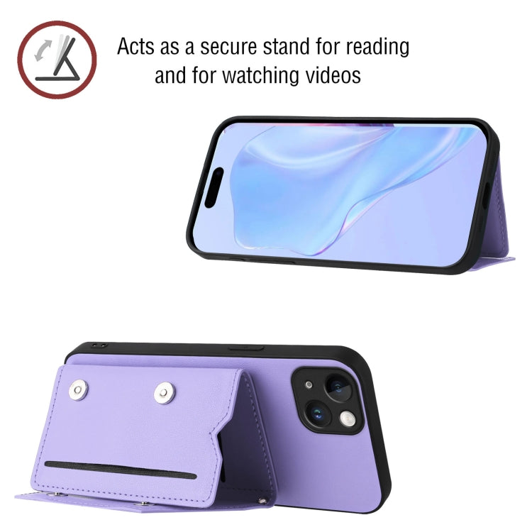 For iPhone 14 Plus Skin Feel Four Card Slots Phone Case with Wrist Strap