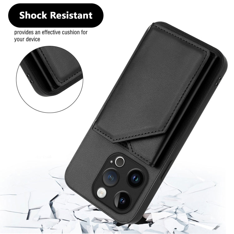 For iPhone 14 Pro Skin Feel Four Card Slots Phone Case with Wrist Strap
