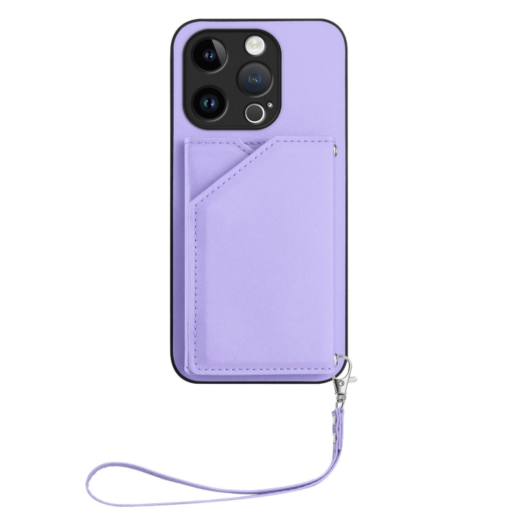 For iPhone 14 Pro Skin Feel Four Card Slots Phone Case with Wrist Strap