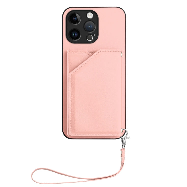 For iPhone 14 Pro Max Skin Feel Four Card Slots Phone Case with Wrist Strap
