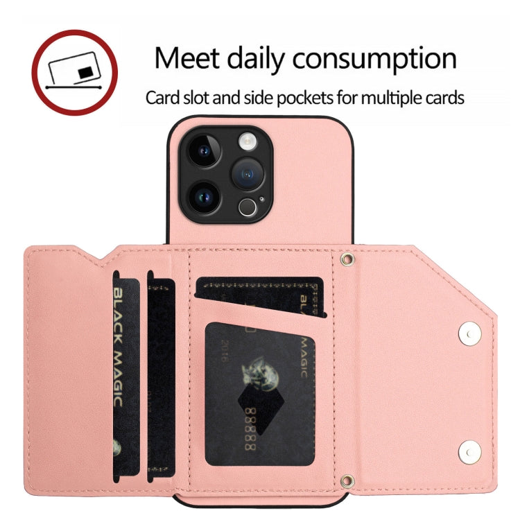 For iPhone 14 Pro Max Skin Feel Four Card Slots Phone Case with Wrist Strap