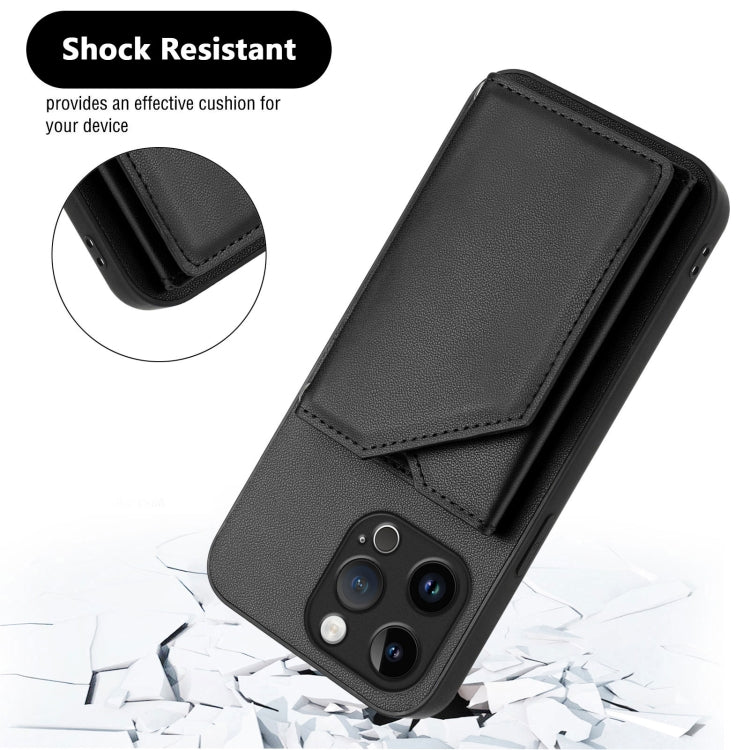 For iPhone 14 Pro Max Skin Feel Four Card Slots Phone Case with Wrist Strap