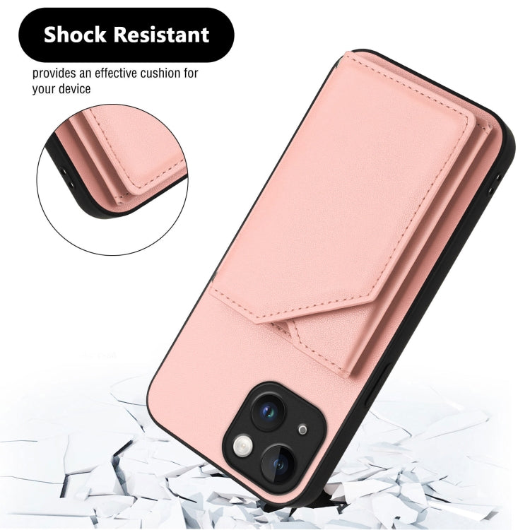 For iPhone 15 Skin Feel Four Card Slots Phone Case with Wrist Strap